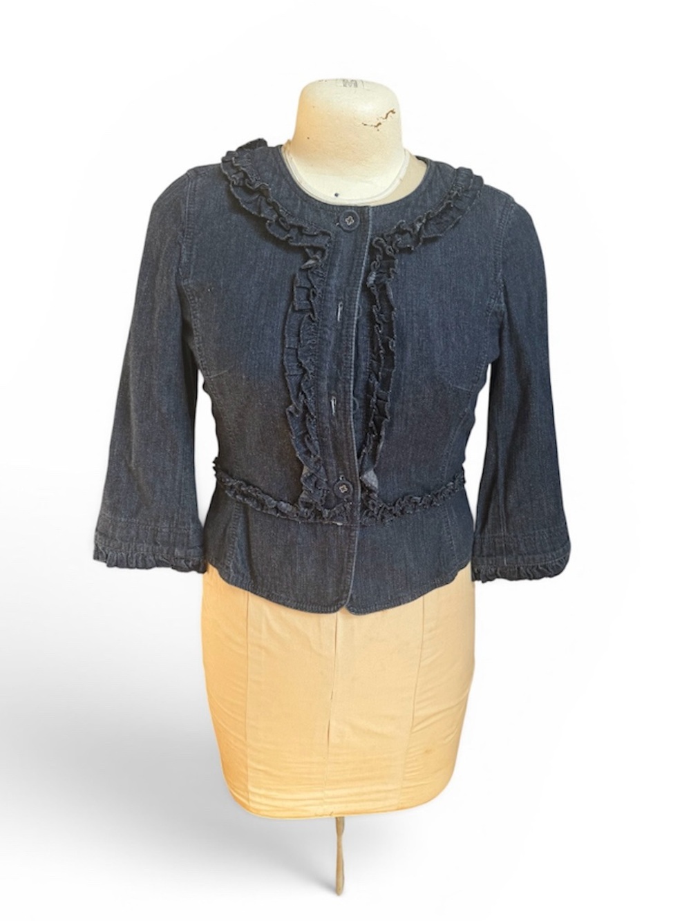 Vintage Ann Taylor Loft petites Ruffled Trim  Denim Jacket for Women